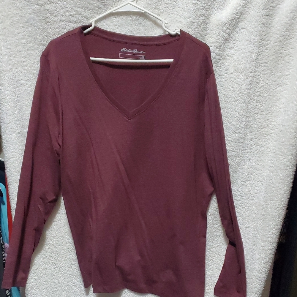 Eddie Bauer Red Fitted Long Sleeve Blouse